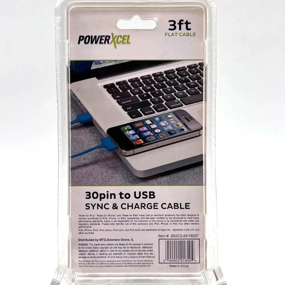 PowerXcel 3ft Flat 30-Pin To USB Sync & Charge Cable For iPhone/iPad/iPod New